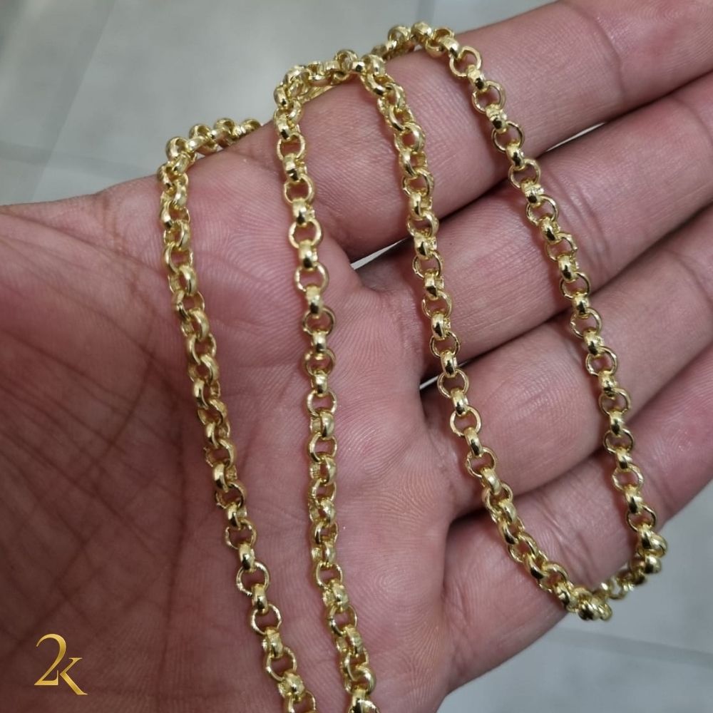 Corrente Elo Português 3mm - Banhada a Ouro 18k