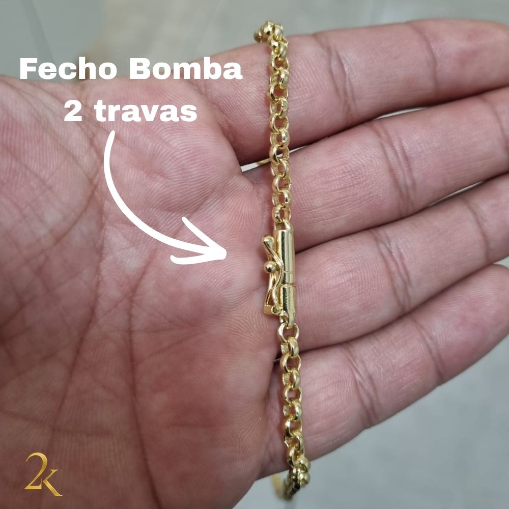 Corrente Elo Português 3mm - Banhada a Ouro 18k