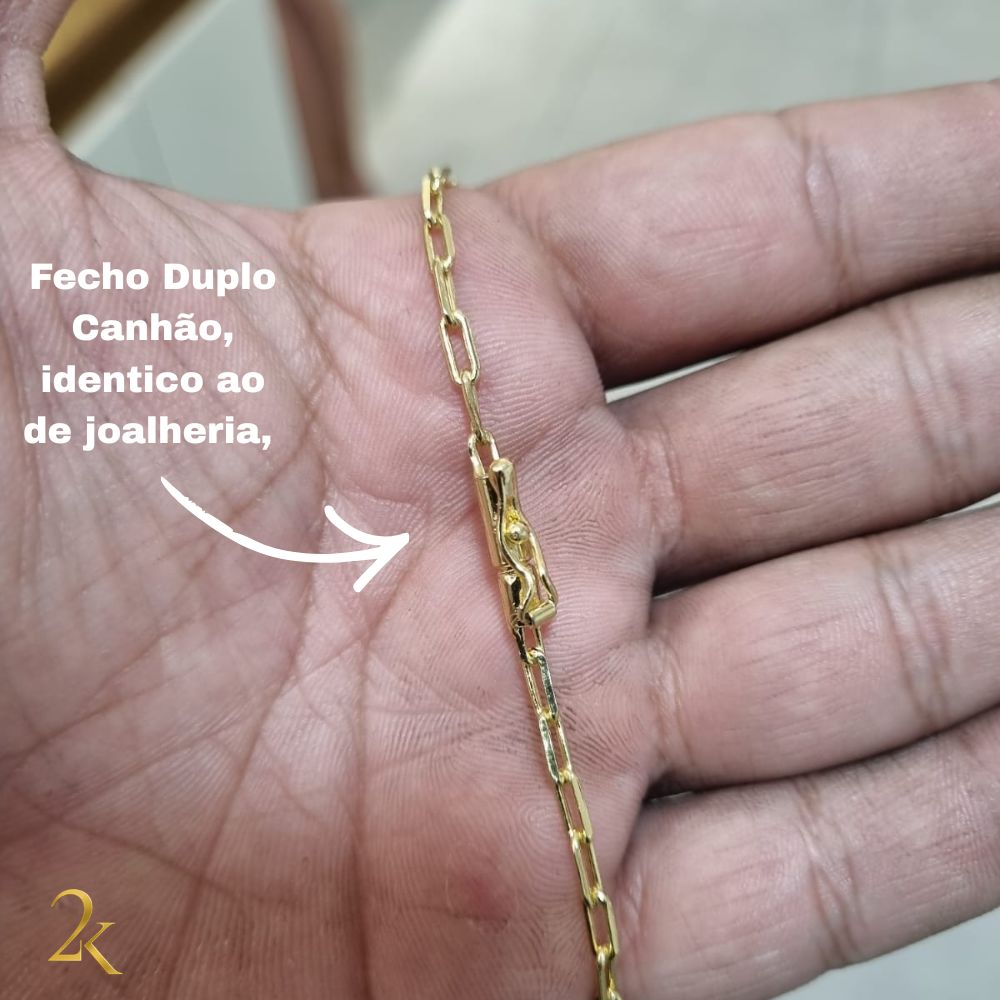 Corrente Cadeado Alongado - Banhado a Ouro 18k