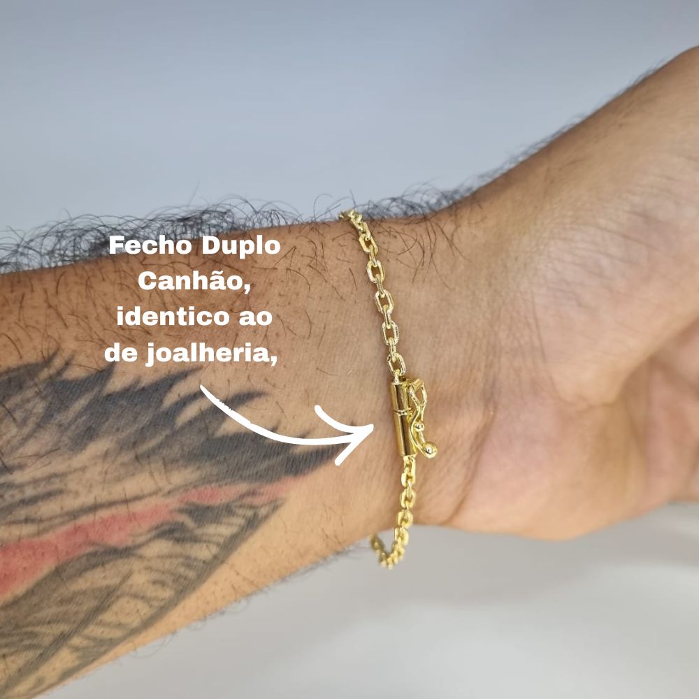 Pulseira Cadeado Duplo 2mm - Banhado a Ouro 18k