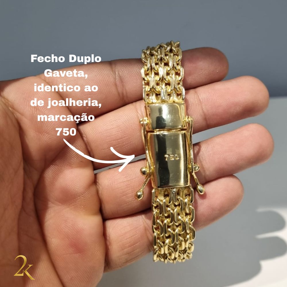 Pulseira Cadeado Esteira 16mm - Banhado a Ouro 18k