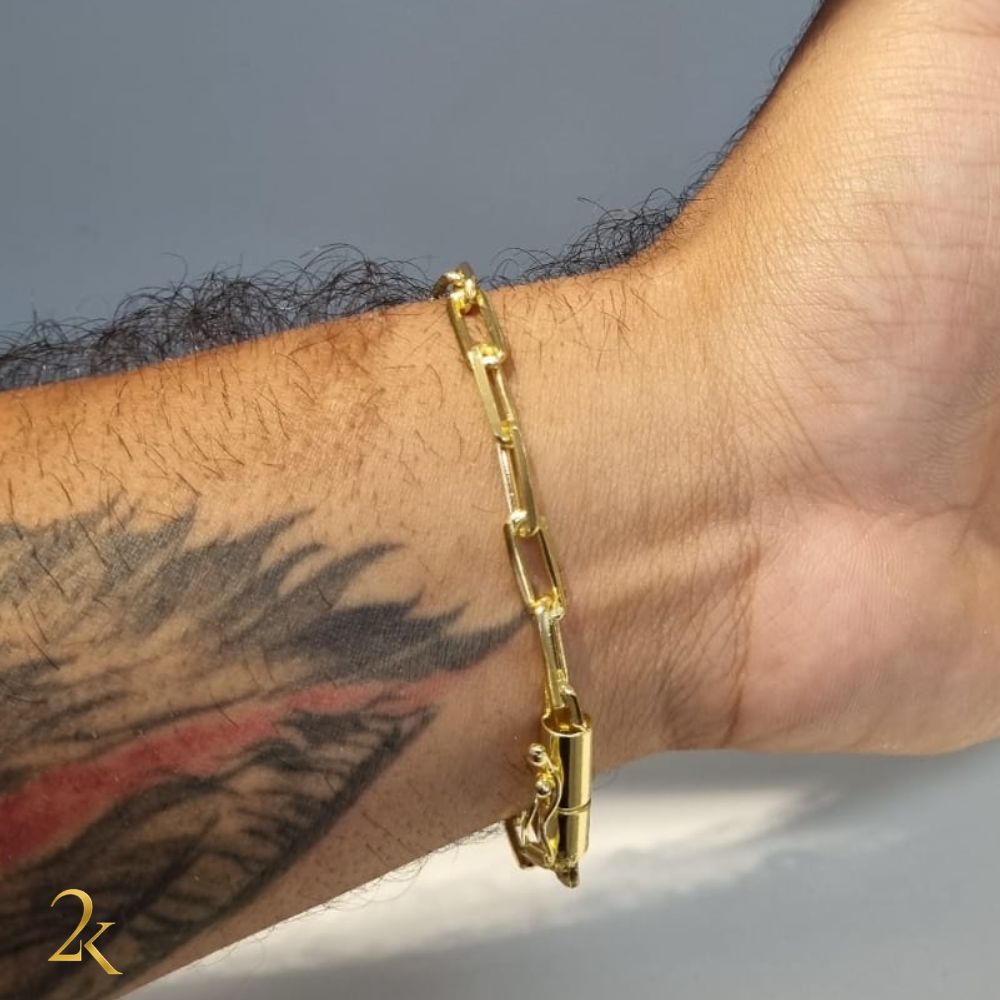 Pulseira Cadeado Alongado 6mm - Banhado a Ouro 18k